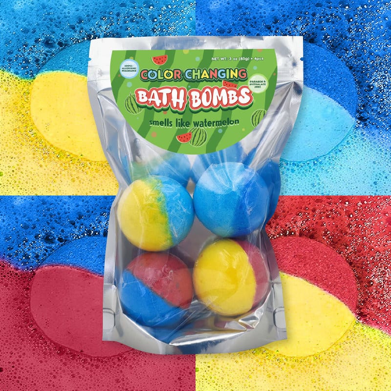 OEM/ODM Model BBCFIZ005 Premium Magical Bath Fizzies 4*85g Dual-Color Watermelon Bath Bombs Gift Children Cleansing Moisturizing