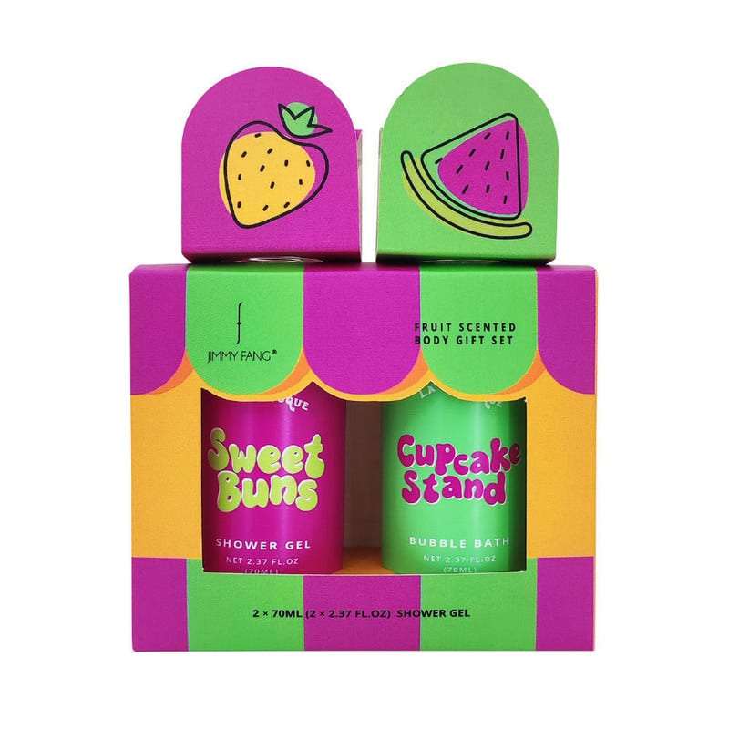 Sweet Buns and Cupcake Stand Scented Body Gift Set with 2 X 70ml Travel Size Shower Gel and Bubble Bath